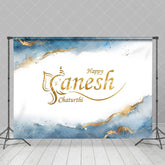 Aperturee - Aperturee White Blue Marbled Happy Ganesh Chaturthi Backdrop